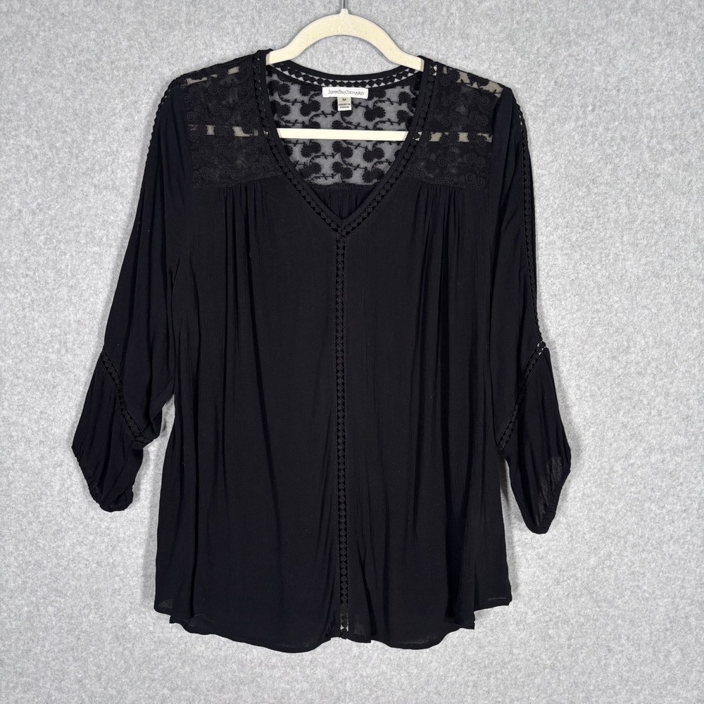Sheer lace‎ Pleated Blouse Medium Black Whimsigoth Dark Romantic Crochet Flowy